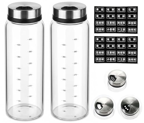 Dos Botes para Especias de 500 ml, Fabricados en Vidrio de Borosilicato con 3 Aberturas Diferentes para Especias y Diseño Transparente, Prácticos Saleros y Especieros, Ideales para Cocina, Barbacoas