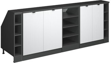 Vicco Küchenschrank für Dachschrägen R-Line, Weiß Riffel, 210 cm 5er Set Schrankkorpuss 60 cm Tiefe, geeignet für schräge Wände und Variable Küchenmontage