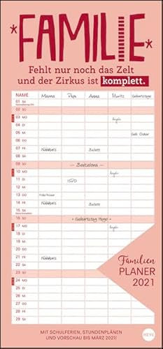 Typo Familienplaner Kalender 2021: Mit 5 Spalten. Mit Schulferien, Stundenplänen und Vorschau bis März 2022