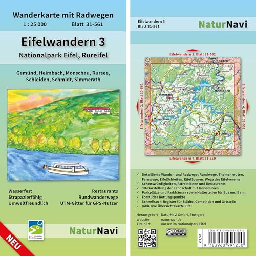 Eifelwandern 3 - Nationalpark Eifel, Rureifel: Wanderkarte mit Radwegen, Blatt 31-561, 1 : 25 000, Gemünd, Heimbach, Monschau, Rursee, Schleiden, ... (NaturNavi Wanderkarte mit Radwegen 1:25 000)