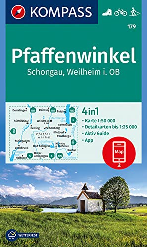 KOMPASS Wanderkarte 179 Pfaffenwinkel, Schongau, Weilheim i. OB 1:50.000: 4in1 Wanderkarte mit Aktiv Guide und Detailkarten inklusive Karte zur ... der KOMPASS-App. Fahrradfahren. Langlaufen.