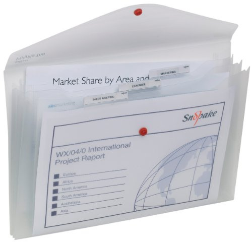 Snopake Foolscap Polyfile Trio [Pack of 5] 3-Part Popper Wallet with Removable Index Tabs and Press Stud Closure [Clear] 14966