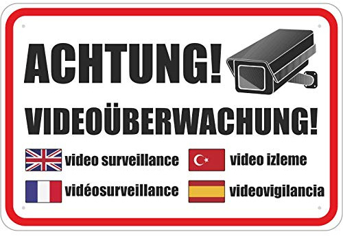 Schild Achtung/Vorsicht Videoüberwachung aus Aluminium-Verbundmaterial 3mm stark 20 x 30 cm
