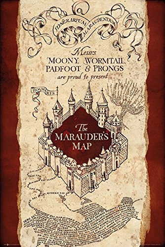 Harry Potter - Marauders map - Karte des Rumtreibers Film Kino Poster Druck - Grösse 61x91,5 cm + 1 Ü-Poster der Grösse 61x91,5cm
