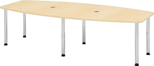 Bümö Konferenztisch oval 280x130 cm großer Besprechungstisch in Ahorn, Besprechungstisch mit Chromfüßen, Meetingtisch für 10 Personen, XXL-Tisch für Besprechungsraum & Meeting