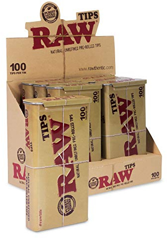 RAW Prerolled Tips Metal Tin 100 vorgerollte Tips in Metalldose 6 Metal Tin Cases (1 Display/600 Tips)