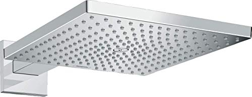 hansgrohe Raindance E - wassersparende Kopfbrause (EcoSmart+) mit Brausearm, Duschbrause (300 x 300 mm), Regendusche mit 1 Strahlart für Wandmontage, Brausekopf mit Antikalk-Funktion, Chrom, 26239000