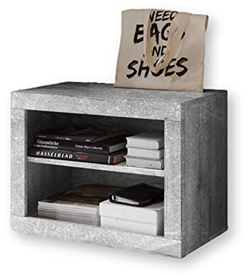 STONE Schuhbank mit Sitzfläche in Beton Optik, Weiß - Moderne Sitzbank mit Stauraum für Ihren Flur - 68 x 50 x 37 cm (B/H/T)