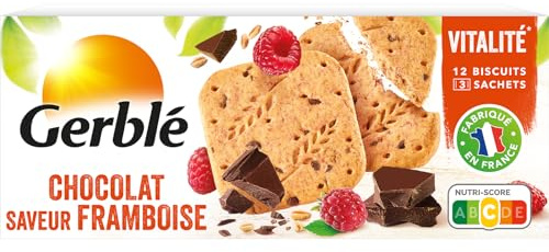 Gerblé Vitalité, Sablé au Chocolat Saveur Framboise, Sans Huile de Palme, 3 Sachets Individuels, 12 Biscuits, 140 g, 206290