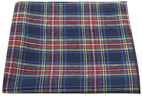 King & Priory Traditional Navy Blue Tartan Pocket Square, Handkerchief, Check, Plaid