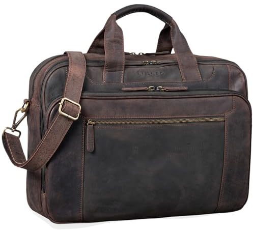STILORD Herren-Businesstasche aus Leder braun - große 15,6 Zoll Laptoptasche - Männer-Aktentasche - Vintage Umhängetasche aus Rindsleder 'Nelson'