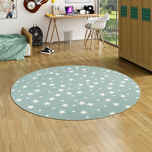 Snapstyle Kinder Spiel Teppich Sterne Mintgrün Rund in 7 Größen