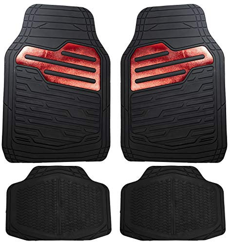 UKB4C Rubber Floor Mats Set - Heavy Duty with Shiny Red Heel Pad for Van Car SUV