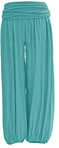 TEXTURE Ladies Women Italian Lagenlook Plain Viscose Boho Harem Ali Baba Trouser Pants Joggers One Size (Sea Green, One Size)