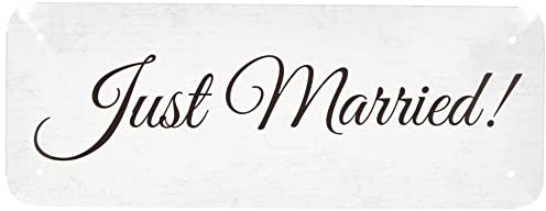 Schatzmix Blechschild Hochzeit Just Married Weißes Metallschild 27x10 cm Wanddeko Tin Sign Targa di Metallo da Parete, Lamiera, Multicolore