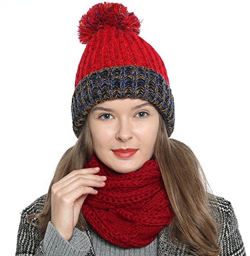 DonDon Loop Schal Damen Winter Schlauchschal Winterschal Wollschal warm und weich dunkelrot
