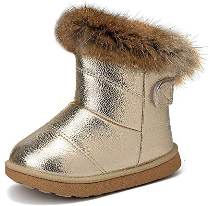 KVbabby Bambine e Ragazze Carino Stivali da Neve Morbide Fodera calda Stivali Scarpe di Cotone Piatto Pelliccia Stivali,oro,23 EU = produttore 24