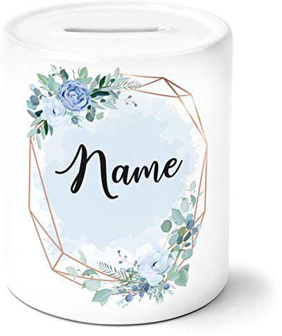 OWLBOOK Dein Wunschname Blaue Blumen Spardose Geschenke Geschenkideen für Freund Mann zum Geburtstag