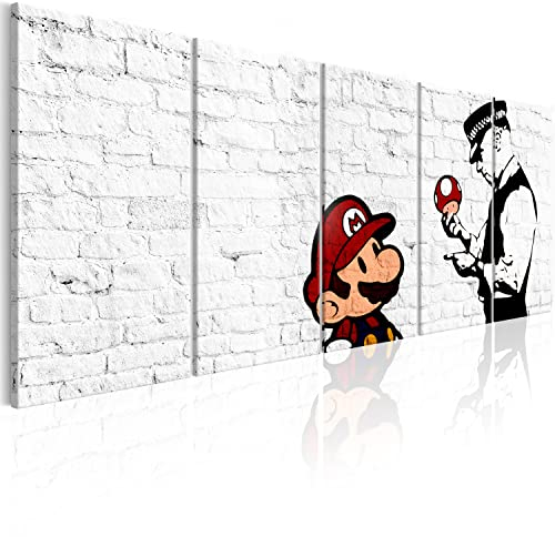 murando Acrylglasbild Banksy Mario 100x40 cm 5 Teilig Wandbild auf Acryl Glasbilder Kunstdruck Moderne Acrylglas Platte Wanddekoration Geschenke Heimdekoration Glasbild - Street Art Urban Mural