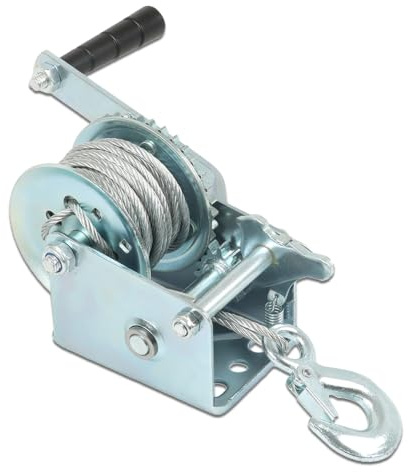 Heavy Duty Hand Winch 600Lbs Hand Crank Strap Gear with 8m Steel Wire Manual Operated Two-Way Ratchet ATV Boat Trailer Marine for Trailering or Loading Boats Personal Watercraft and Lawn Equipment
