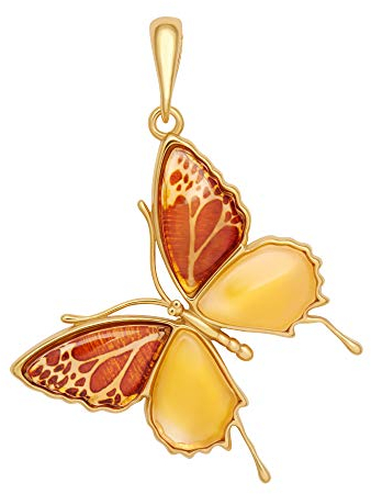 ANDANTE Premium Collection - Echter OSTSEE Bernstein Kettenanhänger in 925 Sterling Silber ** Schmetterling ** Zertifiziert - Gold des MEERES - Farbe COGNAC