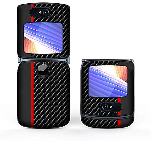 Étui de téléphone fin en cuir synthétique résistant aux chocs - Coque arrière pliable pour Motorola Razr 5G - Accessoires de téléphone portable (ligne rouge)