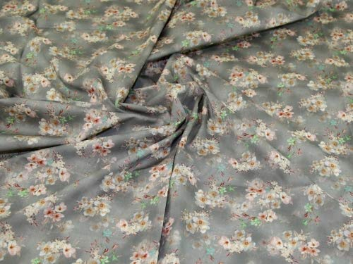 Baumwollstoff mit grauen Blumen, Meterware