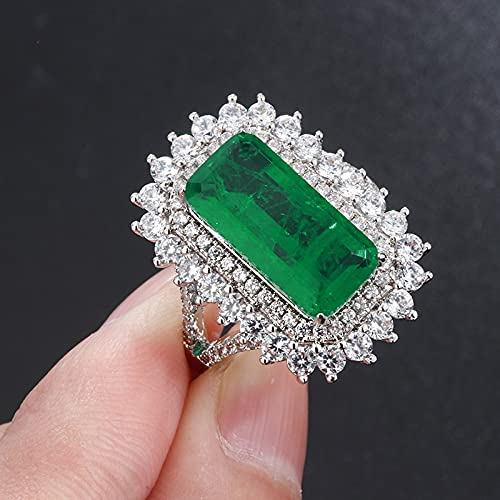 Luxus Design Silber 925 Schmuck Rechteck Edelsteine Ring für Frauen 8 × 19mm Smaragd Frau Jubiläum Geburtstagsgeschenk
