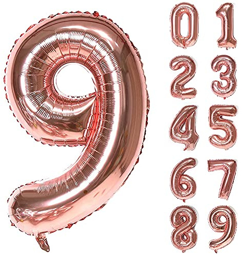 Unisun Rose Gold Number 9 Balloon, 40 Inch Large Giant Foil Helium Balloon | for 9th Birthday Decorations Girl, Women Kids Party, Anniversary, Graduation, Wedding, Engagement