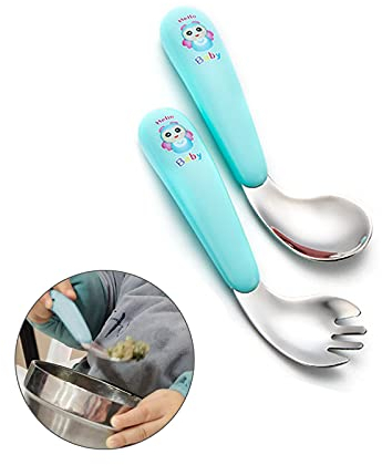 Silent CuillèRe D'EntraîNement L'Alimentation CuillèRe Soupe CuillèRe BéBé Couverts Enfants Ensembles Fourchettes CuillèRes Ustensiles BéBé CuillèRe d'apprentissage Autodidacte (vert)