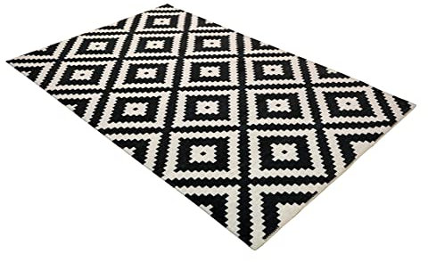 furni24 Home Teppich Läufer - Tepiche für Wohnzimmer, Schlafzimmer, Küche, Kinderzimmer, Badezimmer - Kelim Teppiche - Läufer Flur Teppich Weiß-schwarz, Größe: 160x230 cm