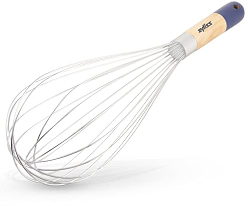 Zyliss E980209 Batidor de Globos, 32cm, Madera/Acero Inoxidable, Plata/Natural/Azul, Batidor de Mano/Horneado/Mezclado/Preparación de Alimentos, Madera de Origen Responsable