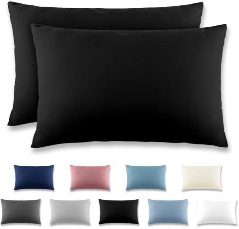 REDKEY Kissenbezug 50x80 cm 2er Set Kopfkissenbezug mit Reißverschluss - Kissenhülle aus gebürstetem Mikrofaser für Kissen,Waschbar bis 40°C Schwarz