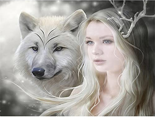 SongYww DIY 5D Diamond Painting Kit Completo para Adultos Niños，Lobo de Belleza Pintura Diamante Punto de Cruz para la DecoracióN de Paredes en EI Dormitorio y la Sala de Estar Square Drill 40x60cm