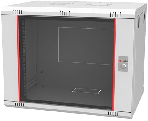 Netzwerkschrank, Serverschrank 19 Zoll Rack - 6HE -7HE- 9 HE - 12HE - 16HE - 400 mm Tiefe – Wandmontage - Montiert - Sicherheitsglastür - Grau (9HE)