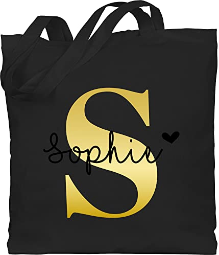 Baumwolltasche - Namens Geschenk I Anfangsbuchstabe personalisiert I Initialen mit Name - Unisize - Schwarz - geschenke für erzieherinnen wechselwäsche beutel kita buchstaben s stoffbeutel tasche