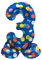 Folat 64783 Luftballon Geburtstag Stehender Ziffer Zahl 3 Colorful Dots Blau mit farbigen Punkten 41 cm - Decoration Geburtstagdeko, Ballon Zahl, Kein Helium erforderlich