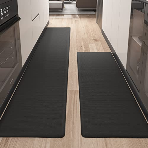 Color G Küchenläufer 2 Stück, küchenteppich waschbar rutschfest, Teppich küche mit Ölfest und Wasserdicht, Gummirücken Küchenmatte für Esszimmer, Küche, läufer Flur(44x120CM + 44x240CM, Schwarz)