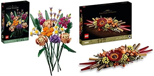 LEGO 10280 Icons Blumenstrauß, Kunstpflanzen für Erwachsene & 10314 Icons Trockenblumengesteck Set, Botanical Collection zum Basteln für Erwachsene