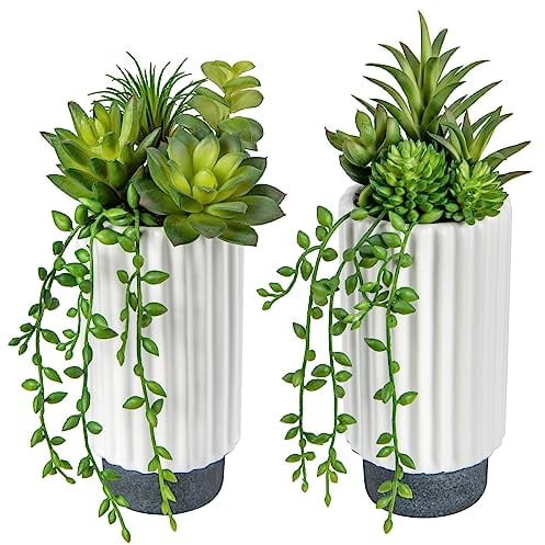 2 Stück Sukkulente Künstliche Pflanze im Topf, Deko Pflanzen Künstliche im hoher Topf , Kunstpflanze Hängend Eukalyptus, plastik Pflanzen der Herzblatt für Schlafzimmer Wohnzimmer Büro Deco #1