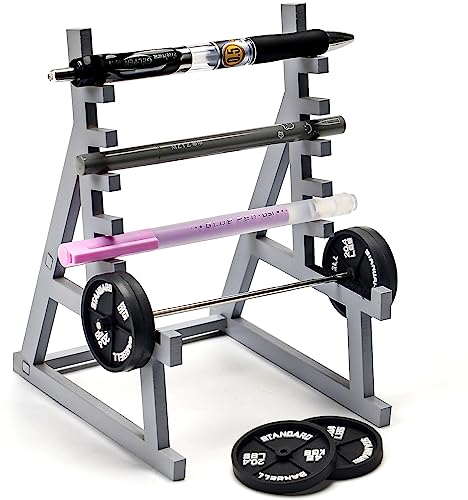 xinrongda Squat-Rack-Stifthalter,Mini-Schreibtisch-Ornamente mit Hanteln,Lustiger Langhantel-Rack-Stifthalter,Multifunktionaler Stiftehalter mit Hanteln für Fitness-Enthusiasten und Gewichtheber-Fans