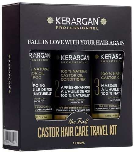 Kerargan - Reiseset gegen Haarausfall - Rizinusöl für Haarwachstum, reduziert Ausdünnung, stärkt trockenes/brüchiges haar, ohne Sulfate, Parabene, Silikone - 3x100ml