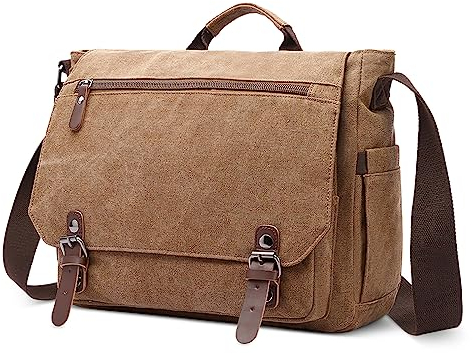 DORRISO Herren Umhängetasche Groß Messenger Bag 14 Zoll Laptoptasche für Herren mit Griff Vintage Schultertasche für Urlaub Lässig Geschäftsreise Täglich Canvas Herren Kuriertasche Braun