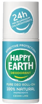 Happy Earth Deodorant - Für Damen und Herren - Deo Roller - 100% Natürliche Inhaltsstoffe & Vegan - Cedar Lime - 75 ML