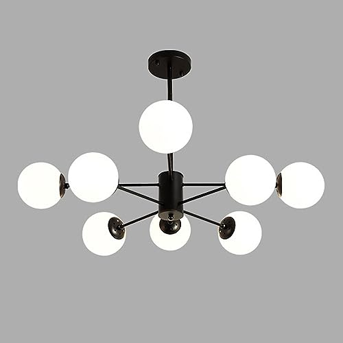 KSHSAA Lustre de plafond intérieur boule blanche suspension en verre salon salle à manger cuisine îlot cluster lampes suspendues suspension en métal noir