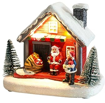 URFEDA Weihnachtsdorf Mit Beleuchtung, Weihnachtshaus LED-Beleuchtung, Mini Weihnachtsdorf Glühenden Haus Ornament Tischbeleuchtung Haus Harz Handwerk Dekor Weihnachten Desktop Ornament Geschenk