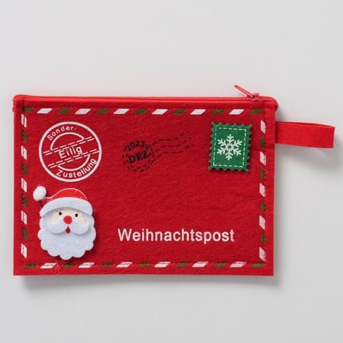 ReWu Geschenktüte Geschenktasche Brev Rot Weihnachtspost Geschenkidee Filz mit Reißverschluss Tasche Postkarte Geschenk Weihnachten Christmas 19 x 13 cm