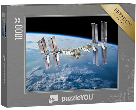 Puzzle 1000 Teile XXL „Internationale Raumstation auf der Umlaufbahn des Planeten Erde ISS Dunkler Hintergrund“