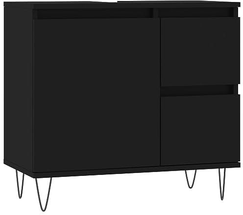 Gecheer Armoire de Salle de Bain Moderne - Meuble Lavabo Multicouche Noir Avec 2 Tiroirs - 80 x 33 x 60 cm - Rangement Sous-Bureau