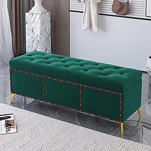 Samt-Aufbewahrungsbank, Premium-Aufbewahrungsbank, Schlafzimmerbank, Bequeme Polsterbank mit Stauraum, Moderne Aufbewahrungsbänke, Ende des Bettes, Aufbewahrungsbox, Blau, 120 x 40 x 45 cm (